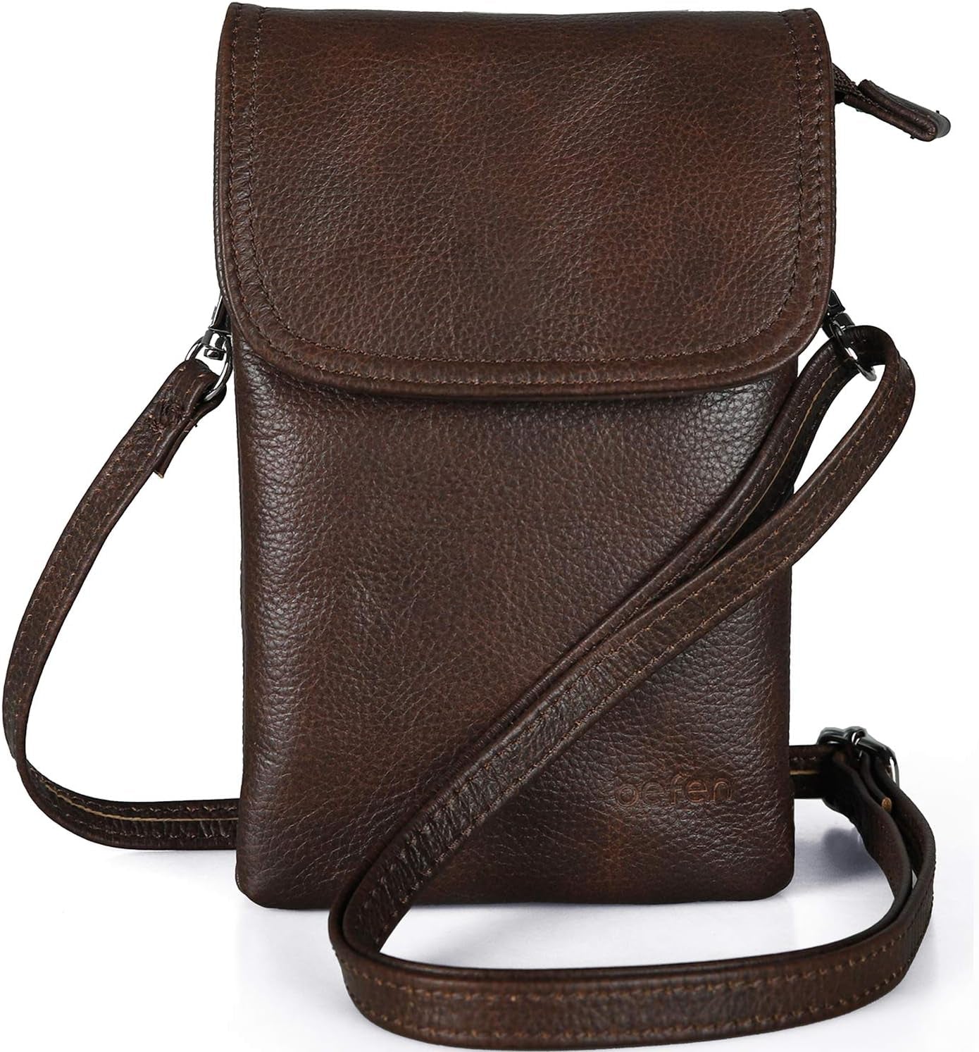 Genuine Leather Phone Bag, Real Leather Phone Purse Wallet, Small Cell Phone Cross Body Bag for Women with Long Strap and Key Ring - Fit 8 plus or Phone Less 6.5 Inch