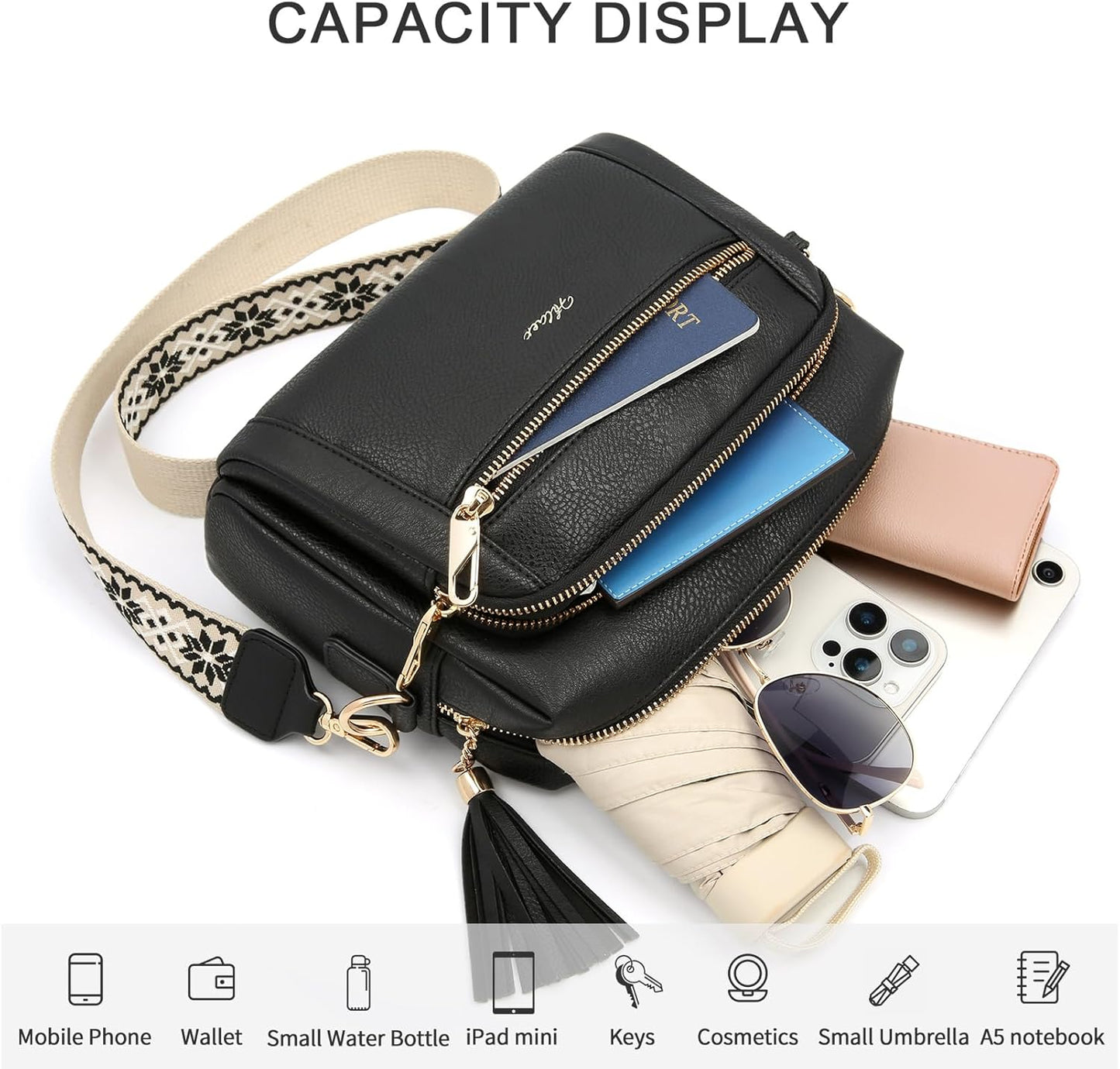 Women'S Cross Body Bags, Crossbody Bags for Women with Anti-Theft Function 4 Zip Compartments Women Shoulder Handbags with Adjustable Wide Strap