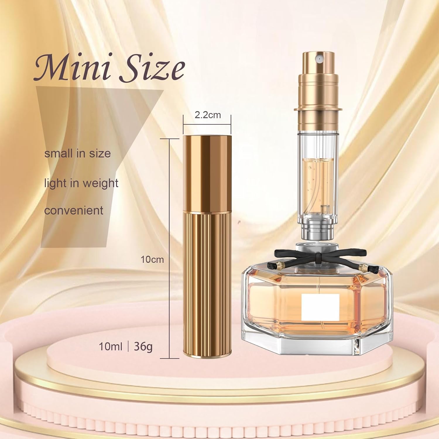Refillable Perfume Atomiser 10Ml – Portable Travel Spray Bottle for Women & Men, Mini Aftershave Dispenser, Handbag Size Atomiser for Travel, Easy to Refill, Leak-Proof Design(Golden)