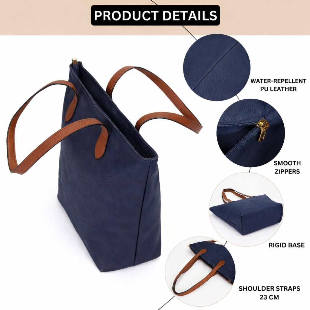 Mabel Womens Lightweight Plain Handbag - Soft 100% Vegan PU Leather Tote Shoulder Bag - Brook