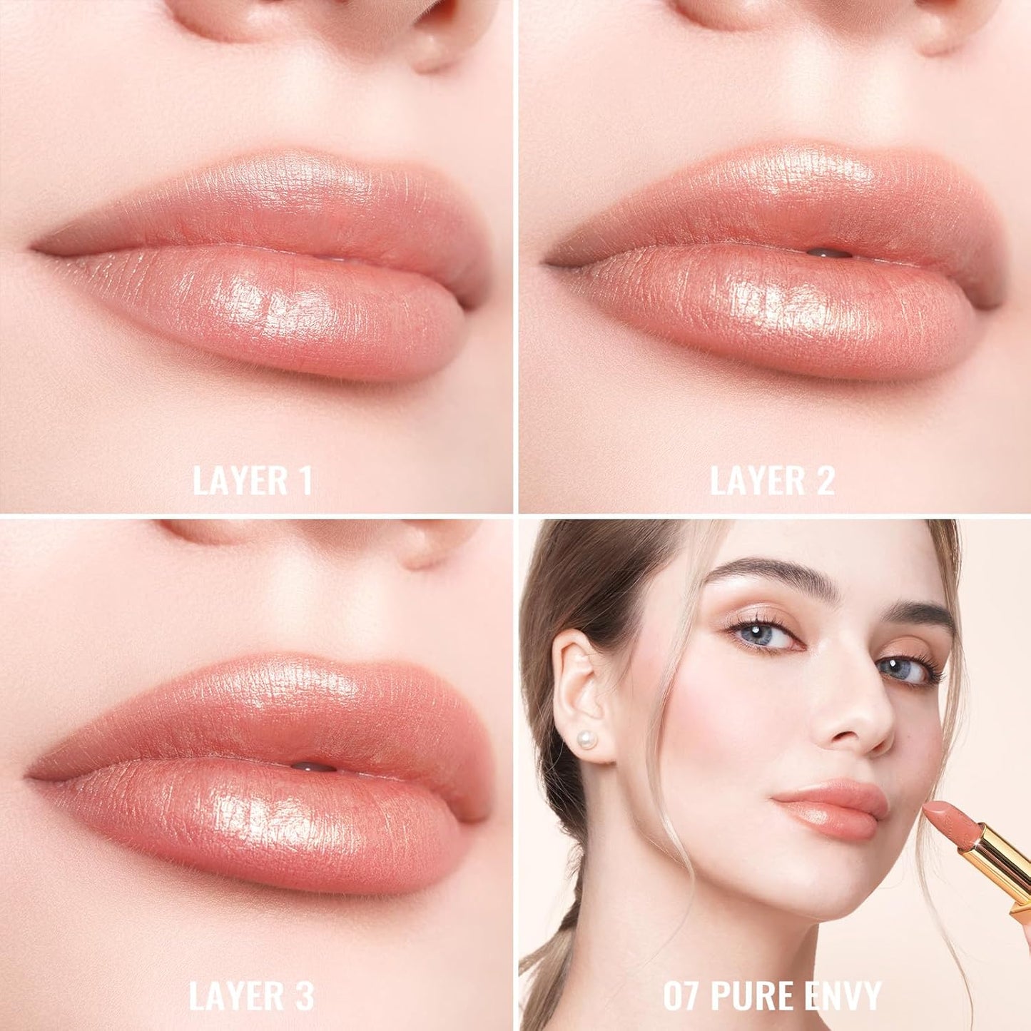 Metallic Shine Glitter Lipstick, Nude High Impact Lipcolor, Brown Soft and Ultra Hydrating, Long Lasting, Vegan & Cruelty-Free, Full-Coverage Lip Color 4.3 G/0.15 Oz Pure Envy(07)