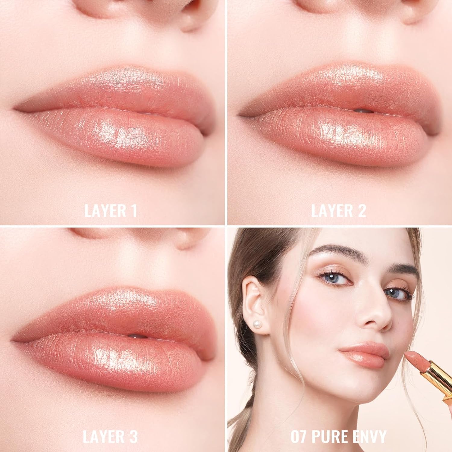 Metallic Shine Glitter Lipstick, Nude High Impact Lipcolor, Brown Soft and Ultra Hydrating, Long Lasting, Vegan & Cruelty-Free, Full-Coverage Lip Color 4.3 G/0.15 Oz Pure Envy(07)