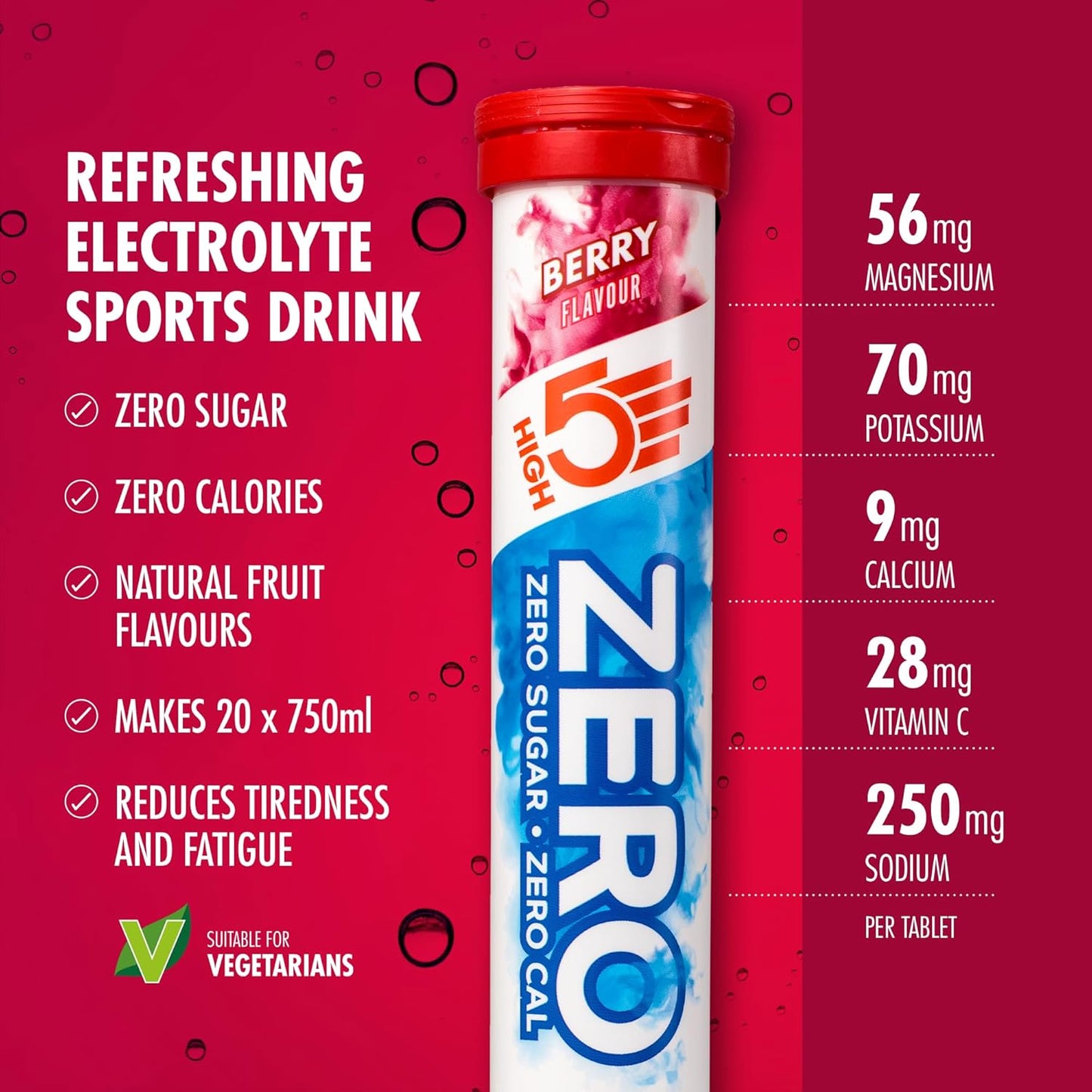 ZERO Electrolyte Tablet - Hydration Tablets Enhanced with Vitamin C - 0 Calories & Sugar Free - Boost Hydration, Performance & Wellness - Berry, 20 Tablets