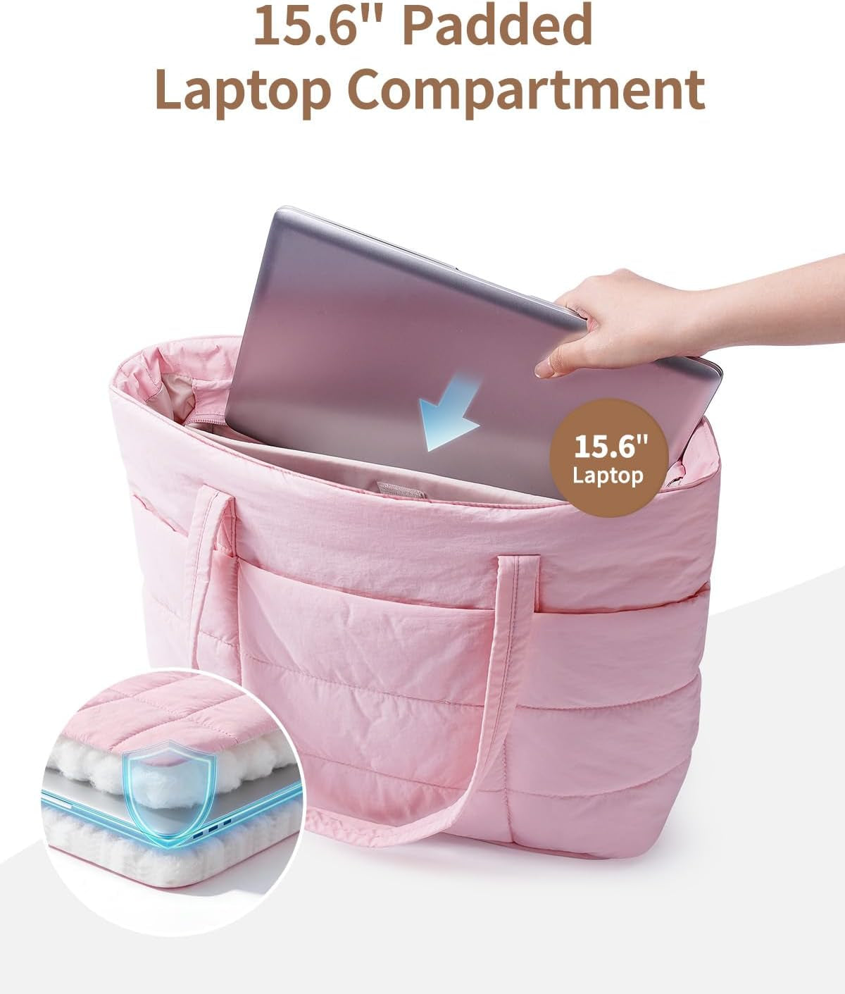 Tote Bags for Women, Ladies Handbags & Shoulder Bags, School Work Laptop Bags for Women, Quilted Puffer Teacher Hand Bag for College Shopping Travel Gym Beach