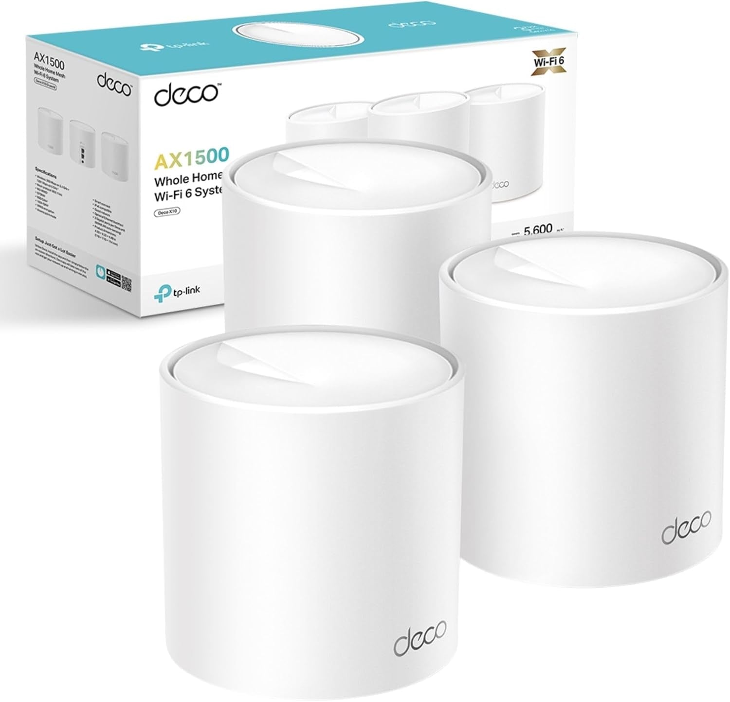 Deco X10(3-Pack) Ax1500Mbps Whole Home Mesh Wifi 6 System, Coverage up to 5600Ft²,Easy Setup, Wifi Mesh System, Wi-Fi Router, Extender Booster, Gaming&4K, Easy Setup, Alexa & Google Home