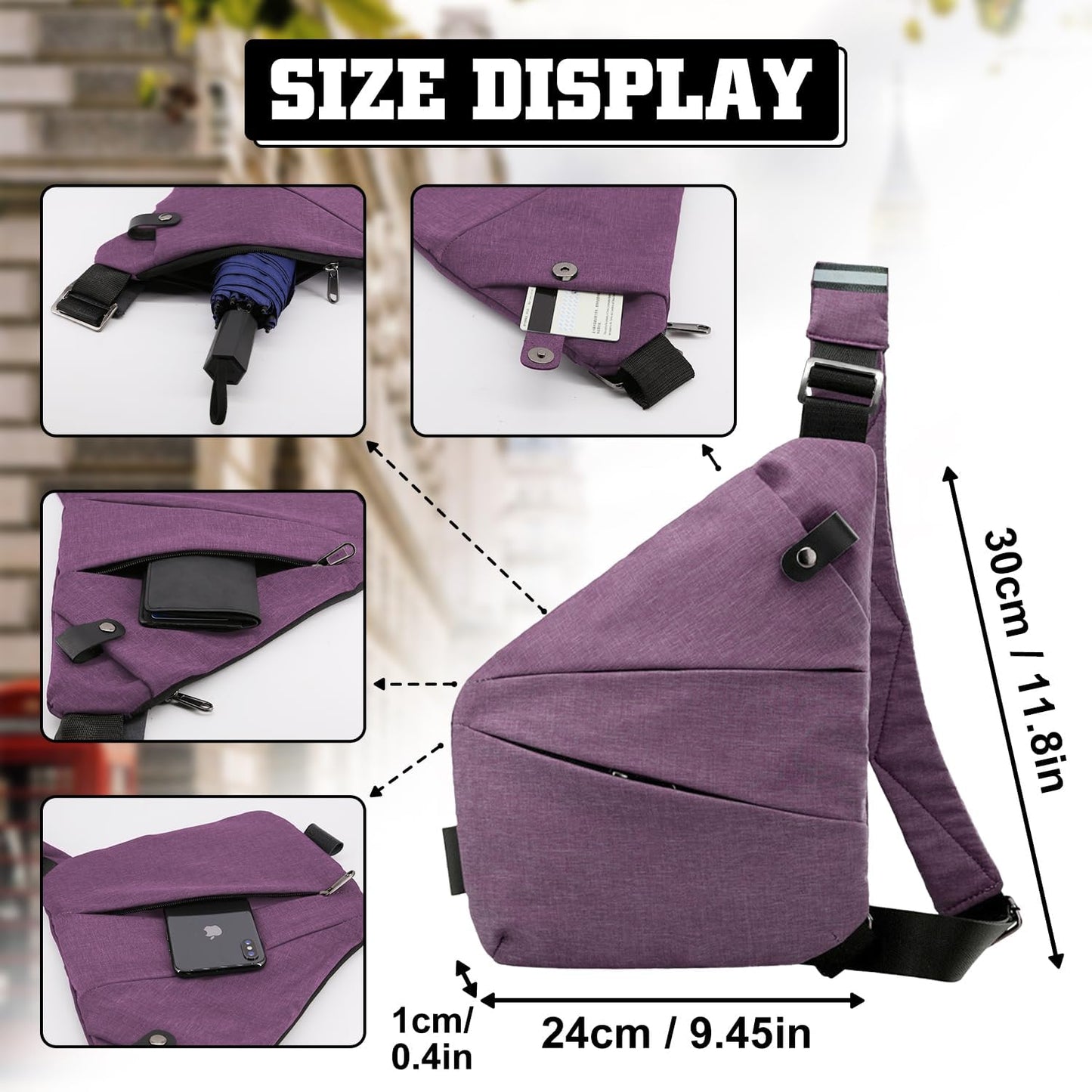 Anti Theft Crossbody Bag for Women Personal Flex Travel Bag Anti-Theft Cross Body Bag Sling Chest Bag for Men （Black）