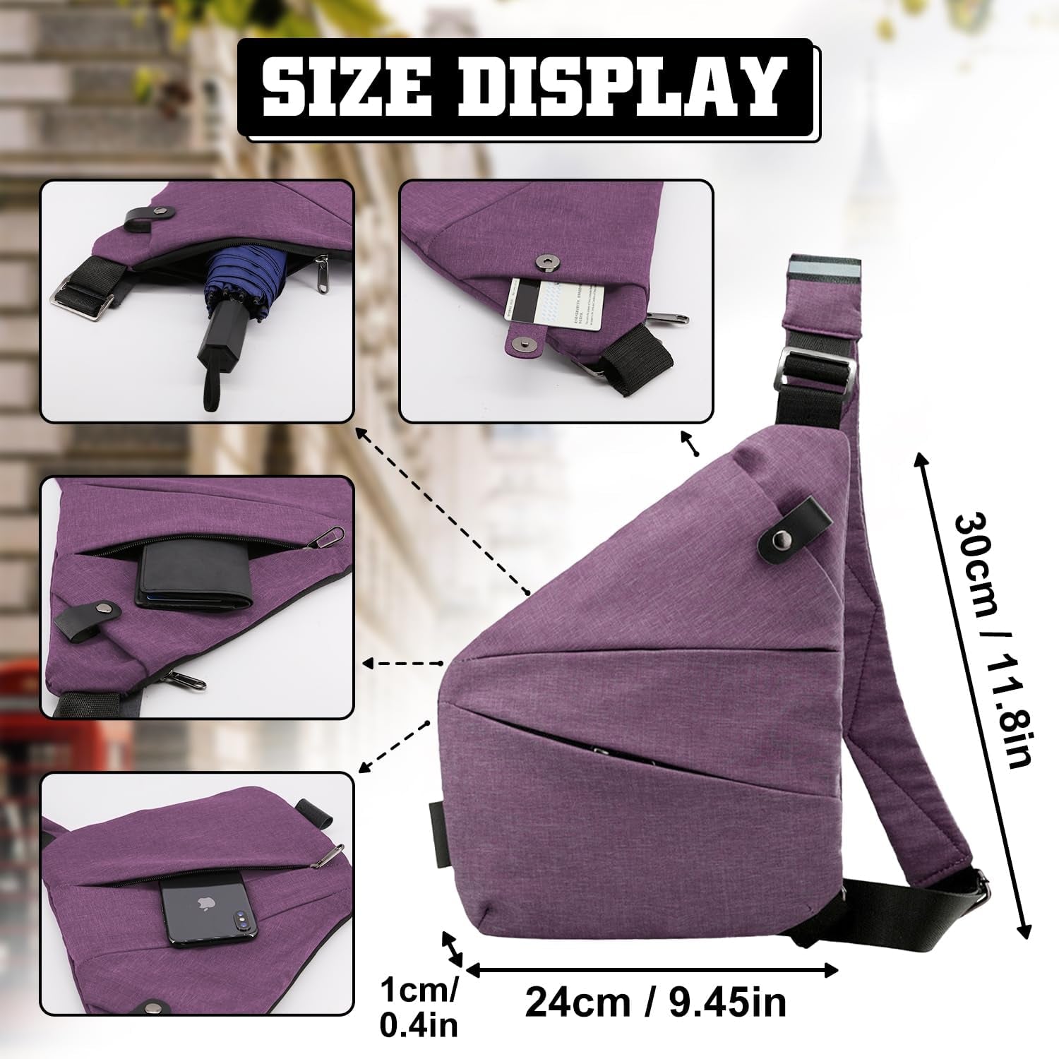 Anti Theft Crossbody Bag for Women Personal Flex Travel Bag Anti-Theft Cross Body Bag Sling Chest Bag for Men （Black）