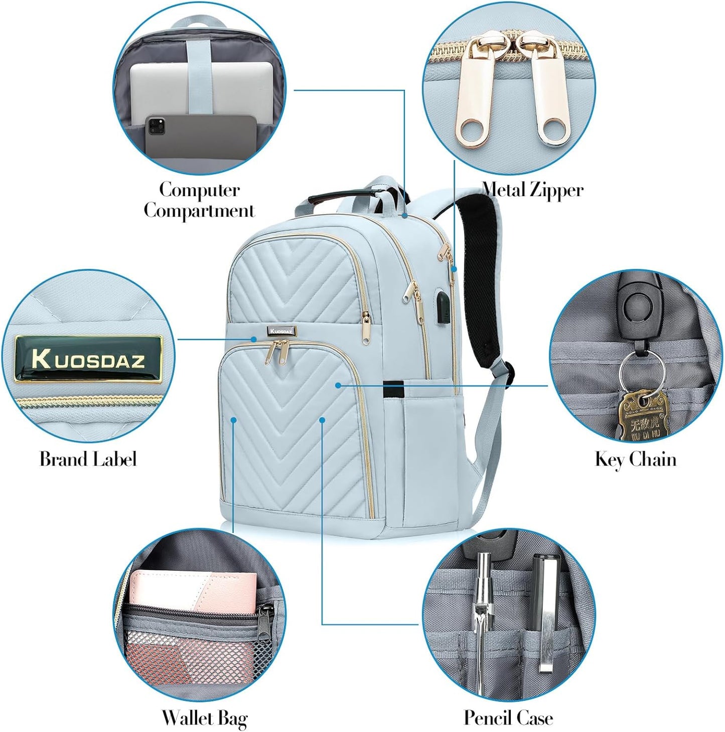 Backpack for Women, School Backpacks for Teen Girls, Stylish Cute Laptop Backpack, Teacher Student College Bookbags, Light Blue