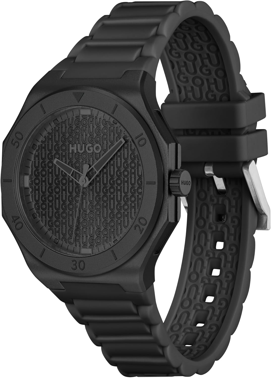 HUGO Three Hand Quartz Movement Watch for Men #Grail Light Collection with Black Silicone Bracelet - 1530396