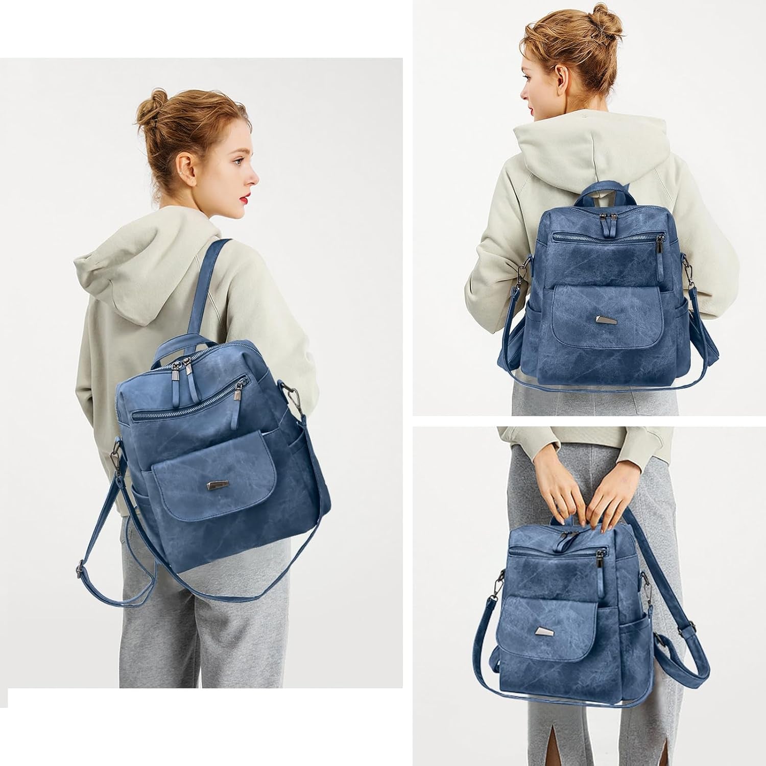 Women Backpack Waterproof Anti-Theft Lightweight PU Fashion Travel Multipurpose Convertible Purse Shoulder Bag Handbag Backpack