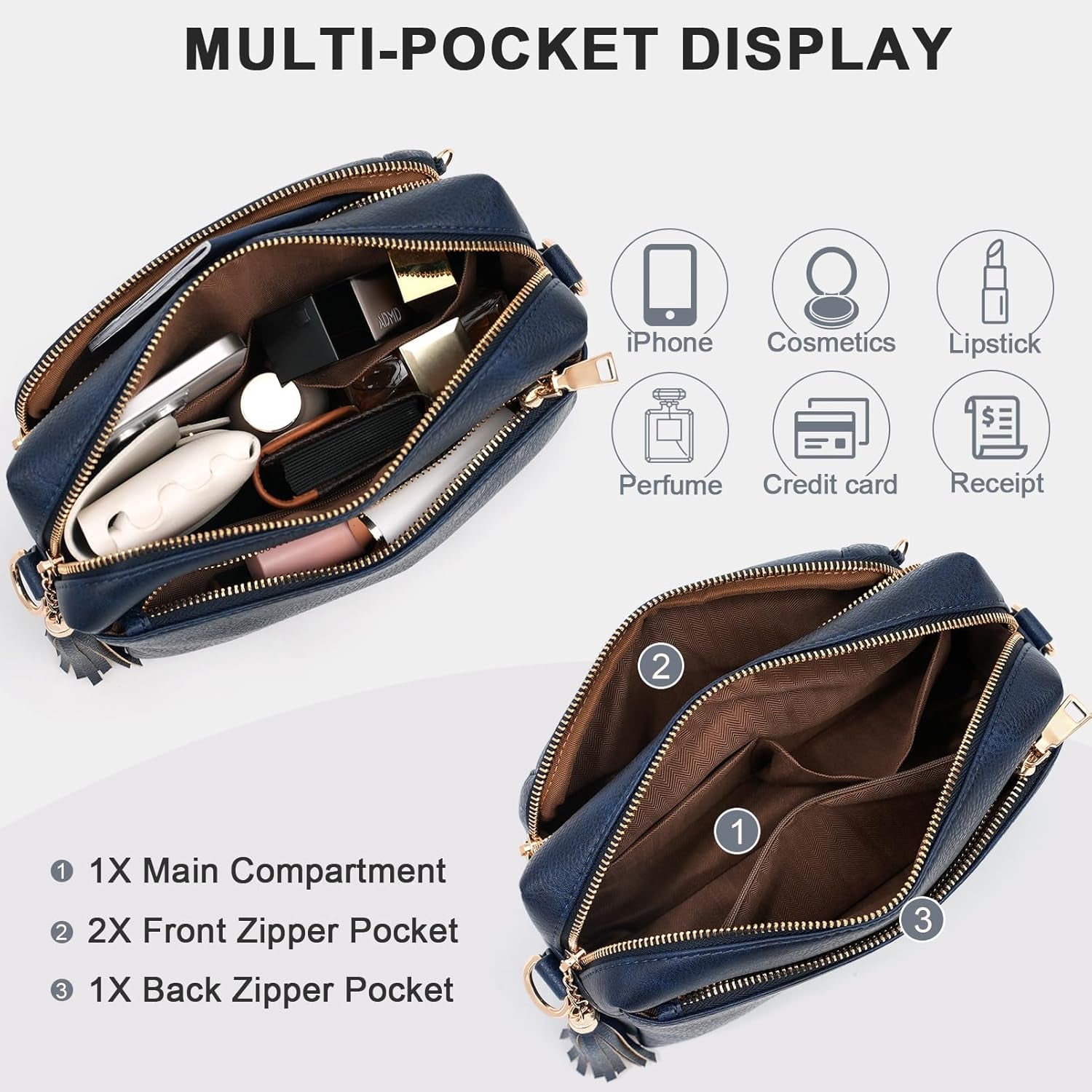 Women'S Cross Body Bags, Crossbody Bags for Women with Anti-Theft Function 4 Zip Compartments Women Shoulder Handbags with Adjustable Wide Strap