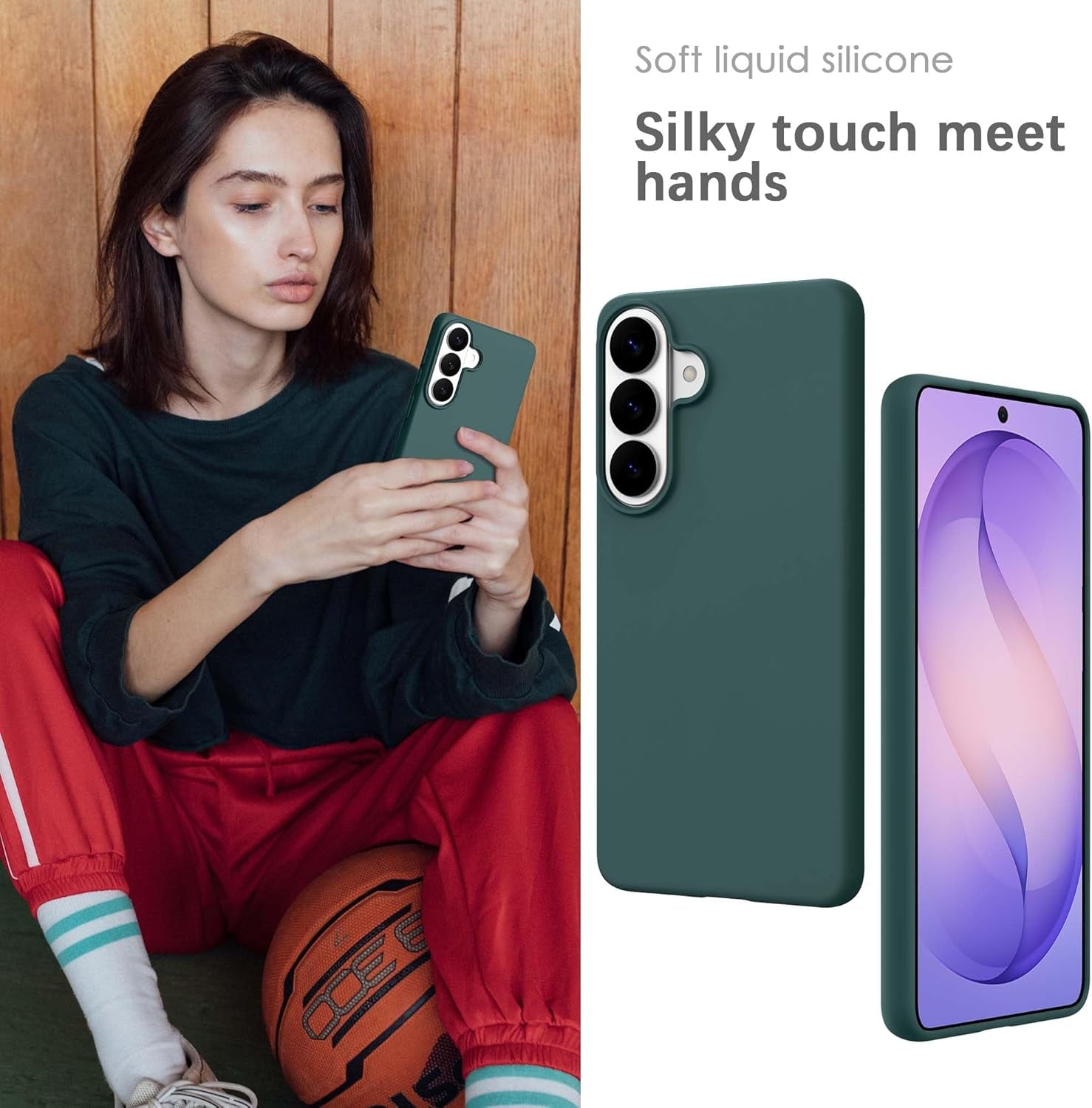 Silicone Case for Samsung Galaxy S26, Soft-Touch, Shockproof, Dustproof, Antiskid Full Body Armour Phone Cover for Samsung Galaxy S26 - Dark Green