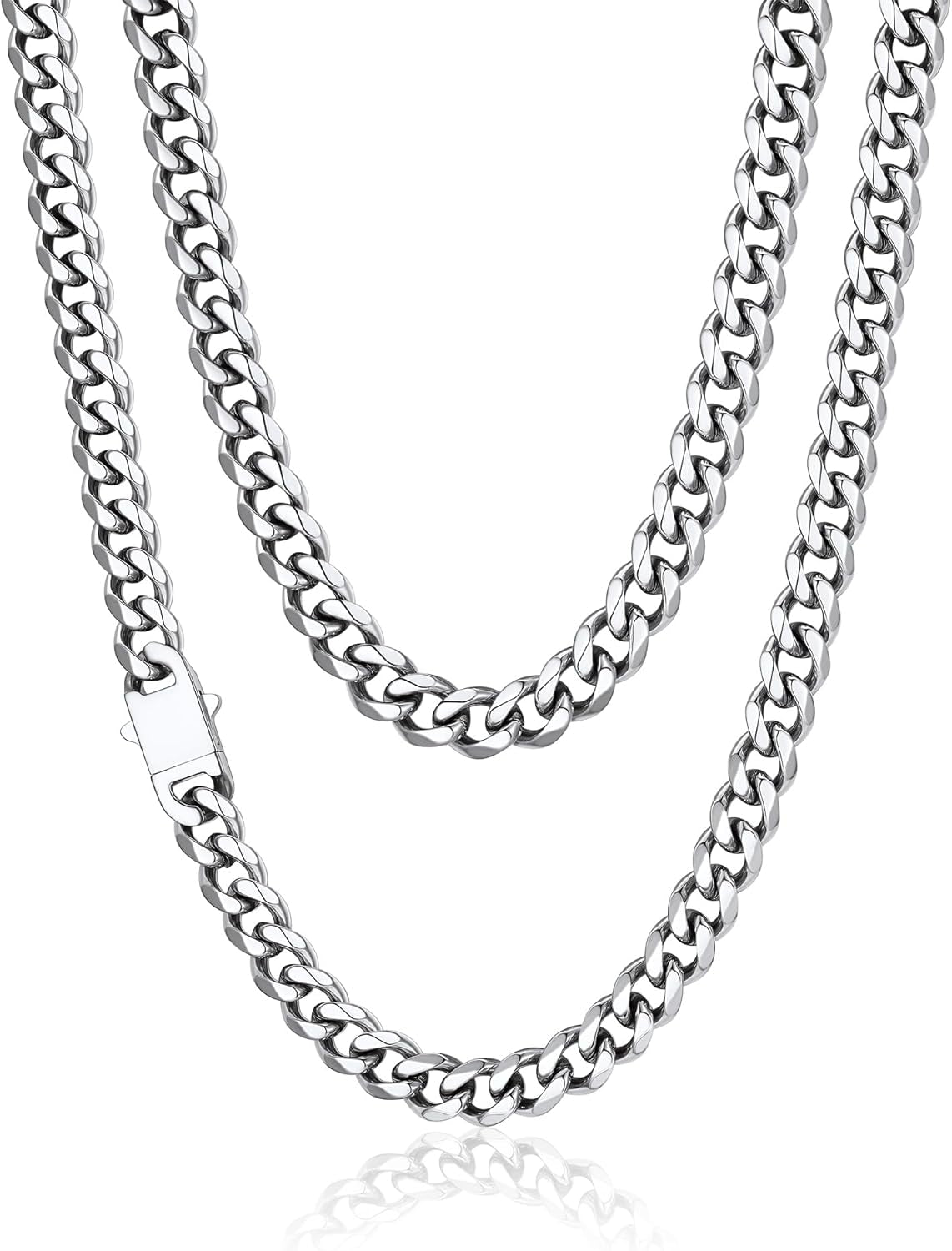 Men Cuban Chain Necklace with Sturdy Clasp 6/9/12Mm Width 18-30 Inch Length Chunky Necklace Silver/Gold Plated/Black 316L Stainless Steel Hip Hop Jewellery (Send Box)