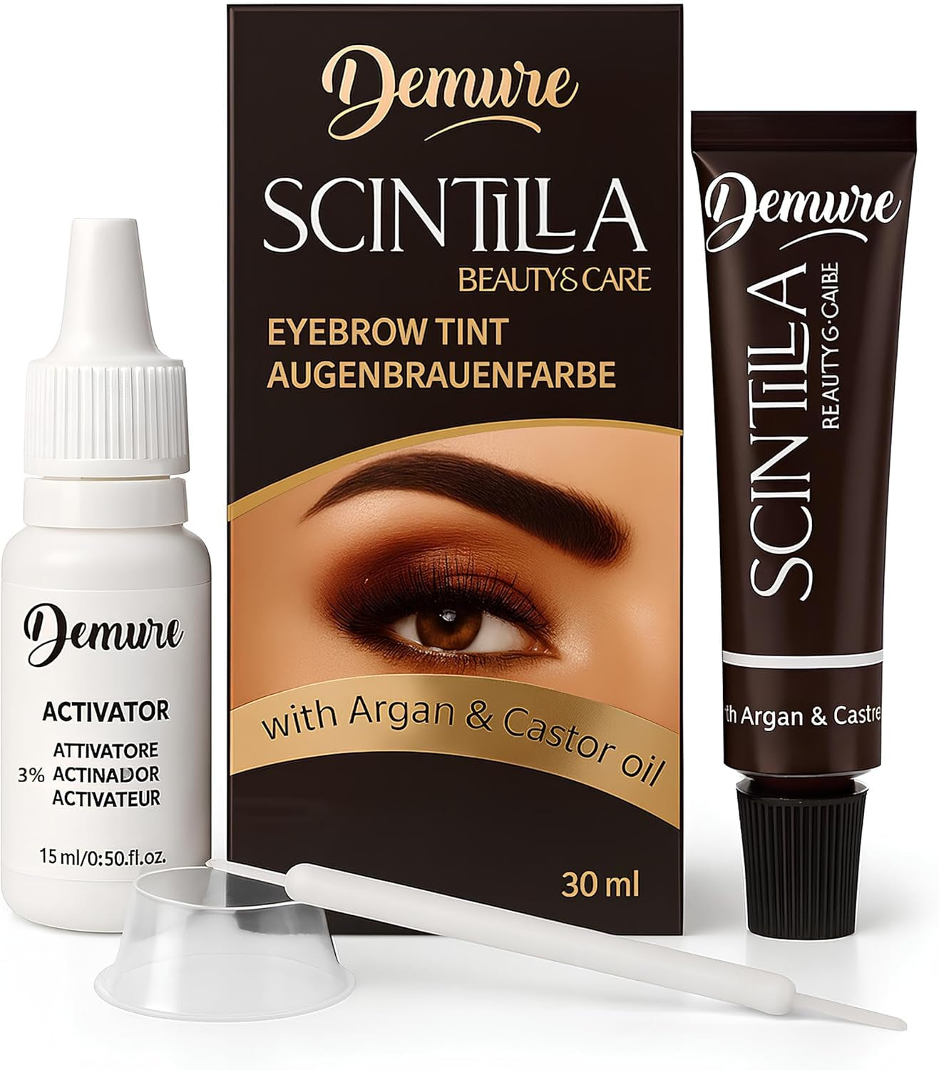 Eyebrow Tint Set with Developer, 20+ Applications, up to 4 Weeks Lasting Effect, Brow Dye Kit with Argan and Castor Oil, All in One Tinting Set (3.0 Dark Brown)