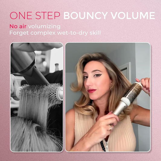 STYLUX Thermal Brush - Heated round Curling Brush, Blowout Volumizer with Flexi-Fit Tech for Hair Styling, Curling Styler Tool, Hair Straightener and Curler 2 in 1, Dual Voltage, Gold, 1.7 Inch