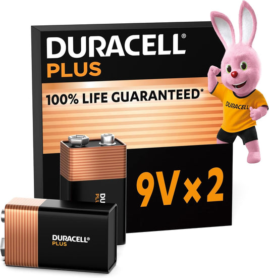 plus 9V Batteries (2 Pack) - Alkaline - 100% Life Guaranteed - Reliability for Everyday Devices - 0% Plastic Packaging - 5-Year Storage - 6LR61 MN1604