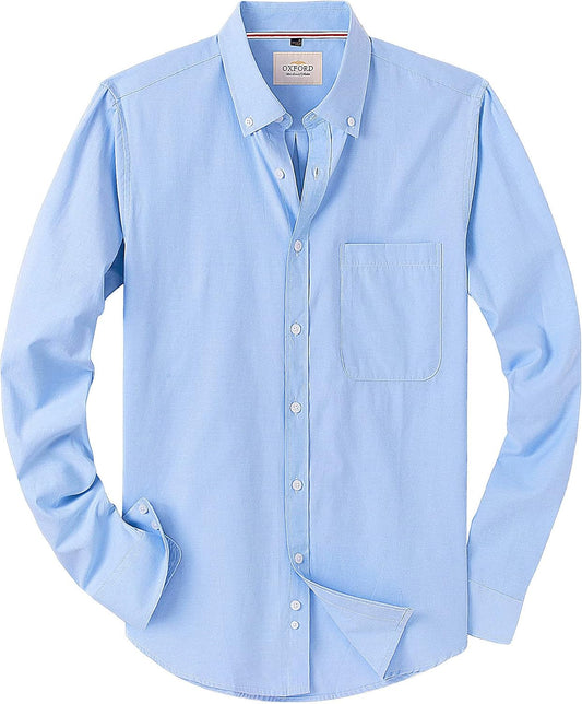 Men'S Long Sleeve Oxford Shirts Smart Casual Business Formal Plain Non Iron Button down Shirt with Pocket