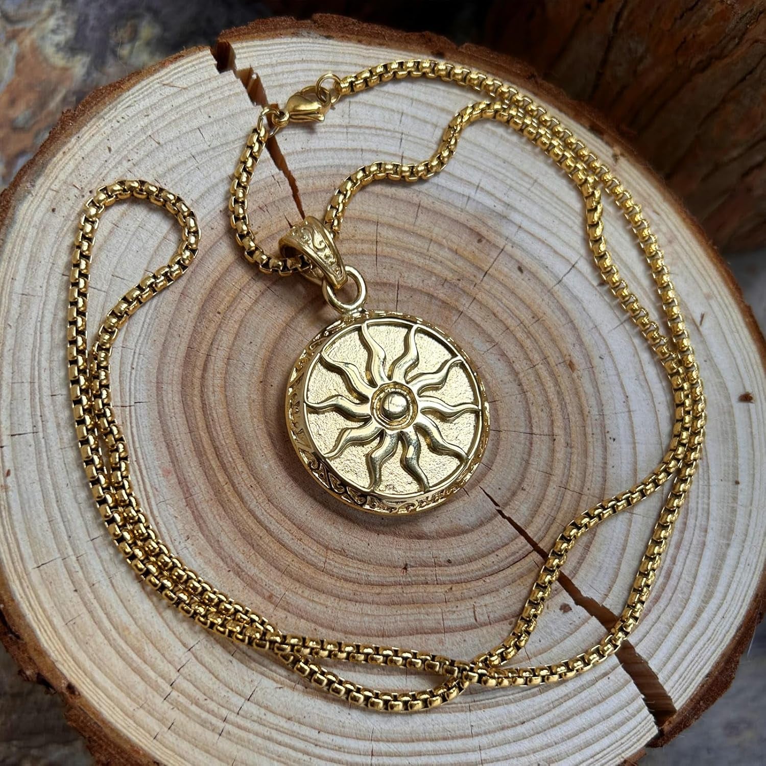 Greek Jewellery Sun Star Amulets Pendant Necklace for Men Vintage Protective Jewelry,Lucky Charm with Chain