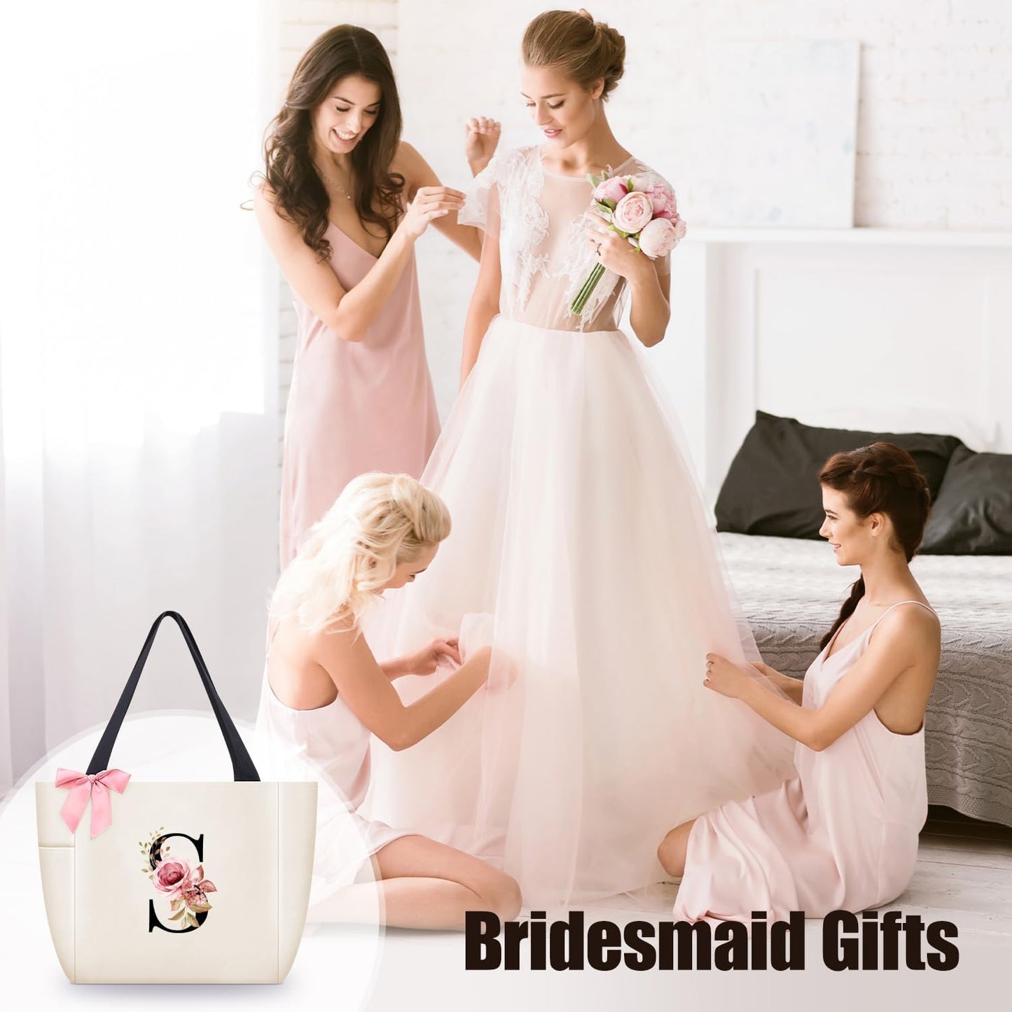 A-Z Initial Personalized Tote Bag,Waterproof Gifts for Women, Bridesmaids,Mom,Teachers,Friends