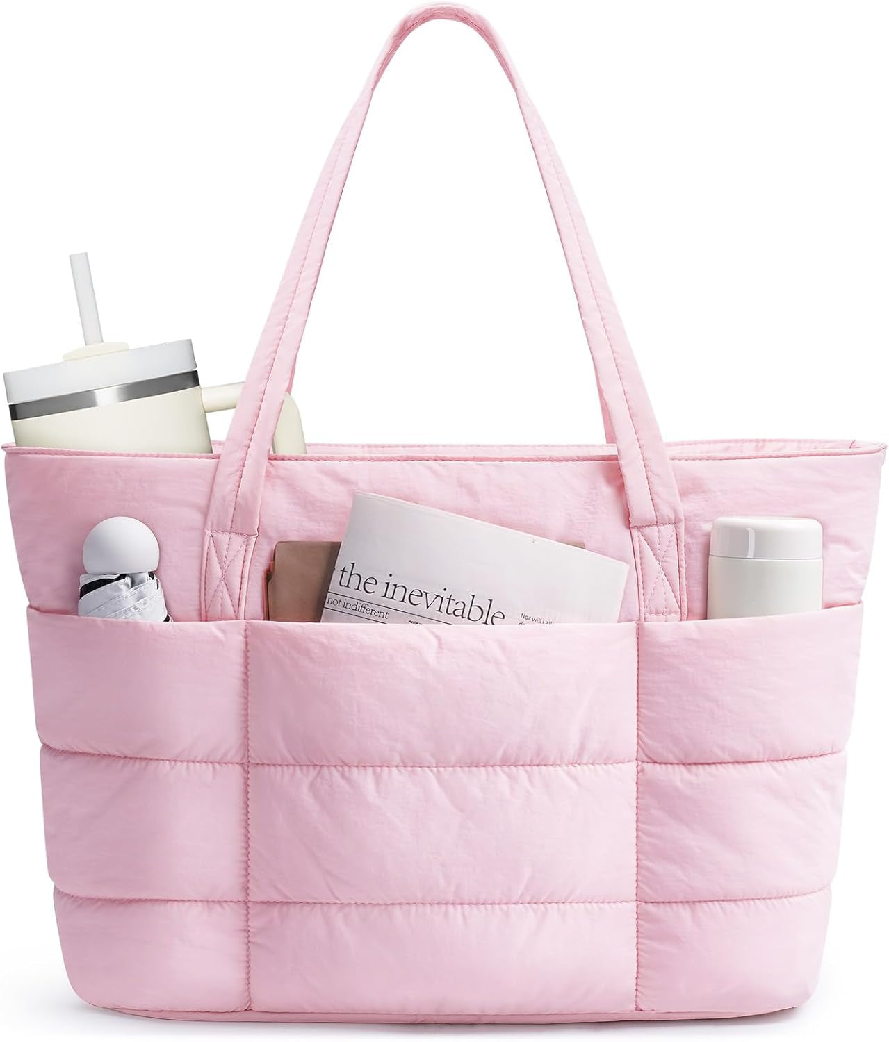 Tote Bags for Women, Ladies Handbags & Shoulder Bags, School Work Laptop Bags for Women, Quilted Puffer Teacher Hand Bag for College Shopping Travel Gym Beach