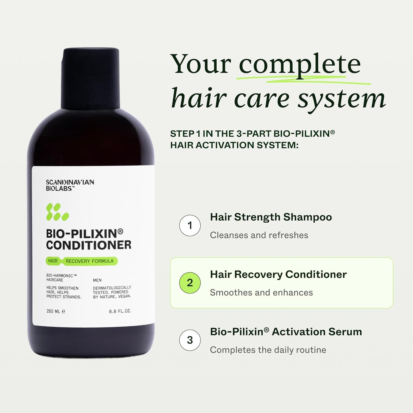 Bio-Pilixin® Hair Recovery Conditioner for Men | Prevents Split & Damaged Ends, Restores Weak Hair, Dermatologically Tested, Made in Denmark, 250 Ml / 8.8 Oz