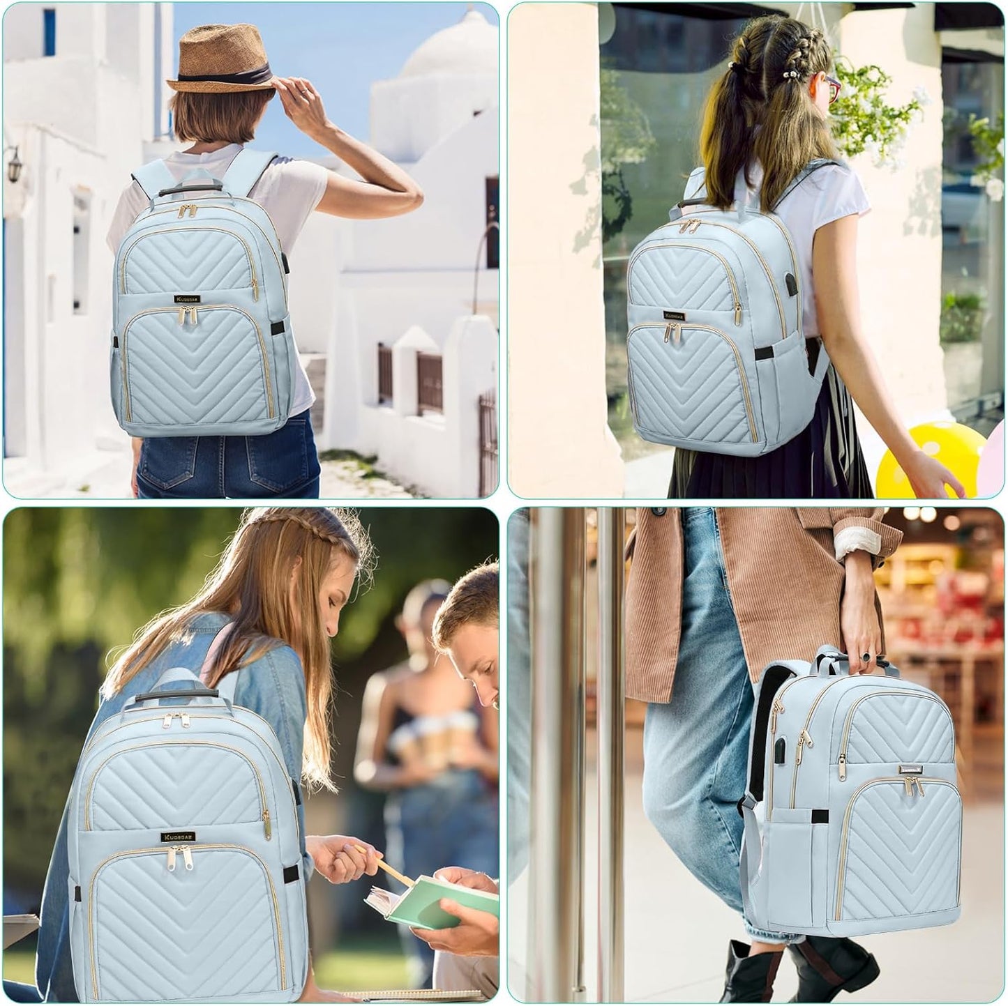 Backpack for Women, School Backpacks for Teen Girls, Stylish Cute Laptop Backpack, Teacher Student College Bookbags, Light Blue