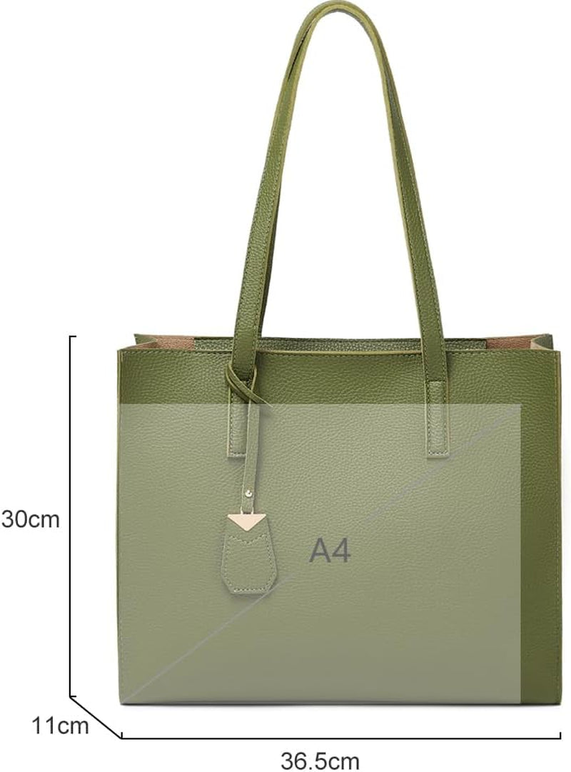 Women'S Tote Bag Large Handbag Soft Leather Simple Shoulder Bag with Zipper for School Work Leisure (A-Green)