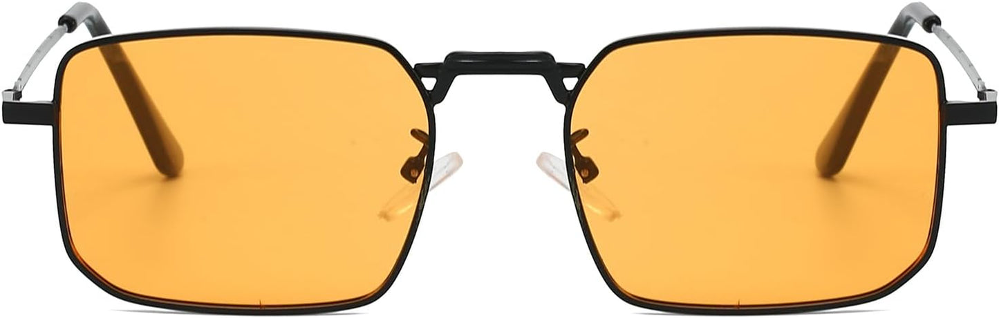 Rectangle Sunglasses Metal Frame for Men Women Retro Square Sunglasses Tinted Lens 90S Vintage Shades UV400 Protection