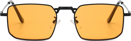 Rectangle Sunglasses Metal Frame for Men Women Retro Square Sunglasses Tinted Lens 90S Vintage Shades UV400 Protection