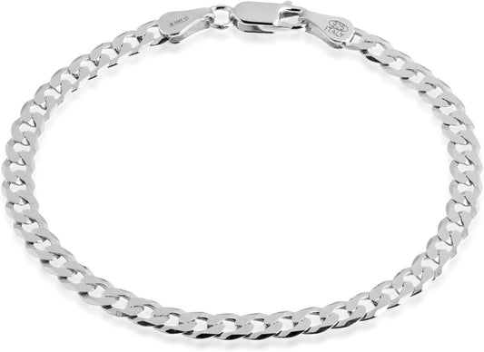 Cuban Link Bracelet for Men 925 Sterling Silver Diamond-Cut 5Mm - 7 to 8.5 Inches - Handmade in Italy - Gift Box Included
