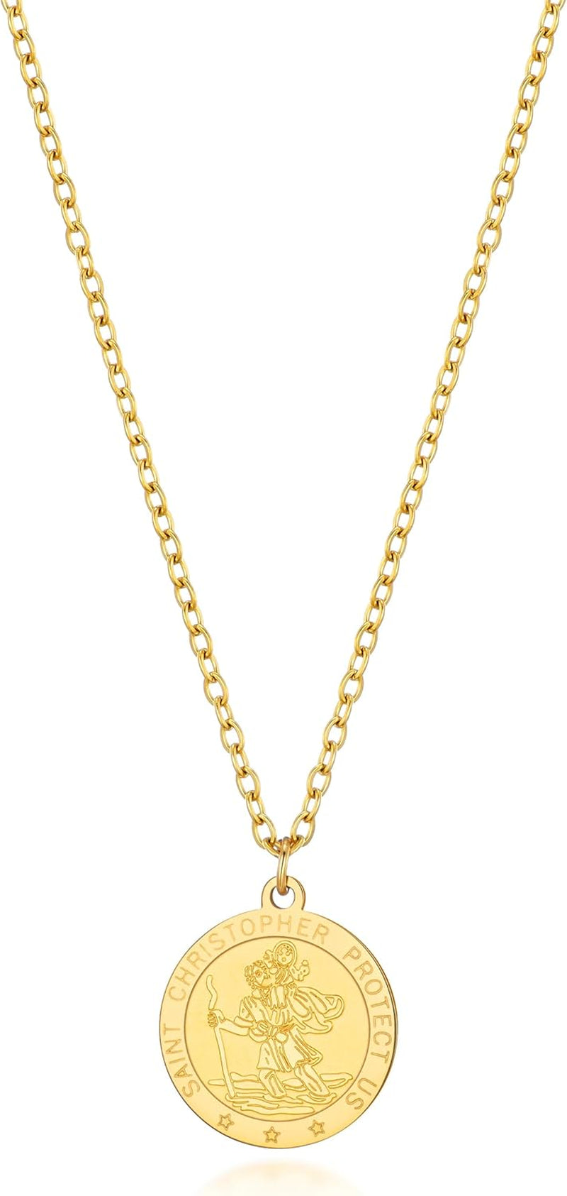 Men'S 18K Gold Plated Stainless Steel St Christopher Necklace