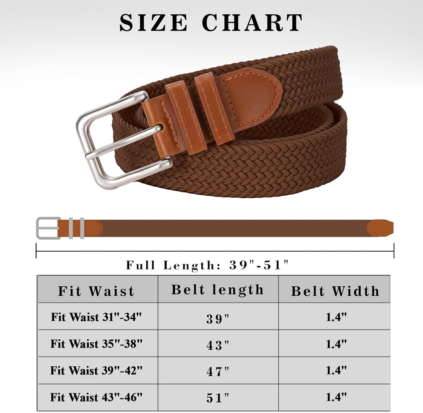 Mens Belt Elastic Belts for Men Stretch Braided Fabric Belts Casual Black Woven Golf Belt for Jeans
