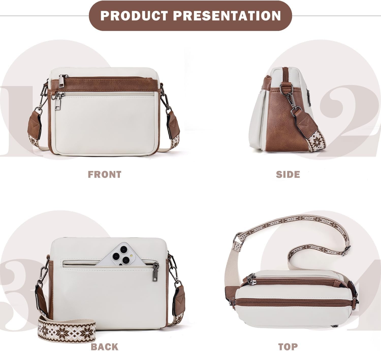 Cross Body Bag Women,Crossbody Bags for Ladies,Pu Leather Medium Shoulder Handbags Built in Wallet Adjustable Wide Shoulder Straps