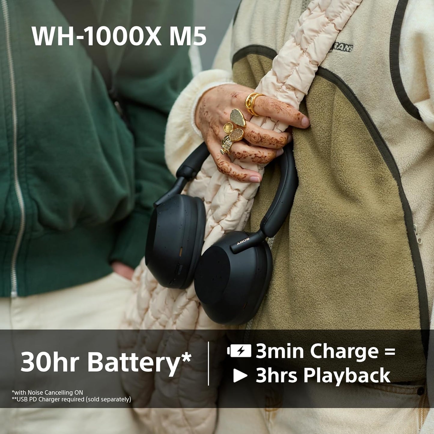 WH-1000XM5 Hard Case Premium Noise Cancelling Wireless Over-Ear Headphones, Bluetooth, Clear Call Quality, Hi-Res Audio, up to 30Hr Battery Life, Includes Hard Case, Ios & Android - Black