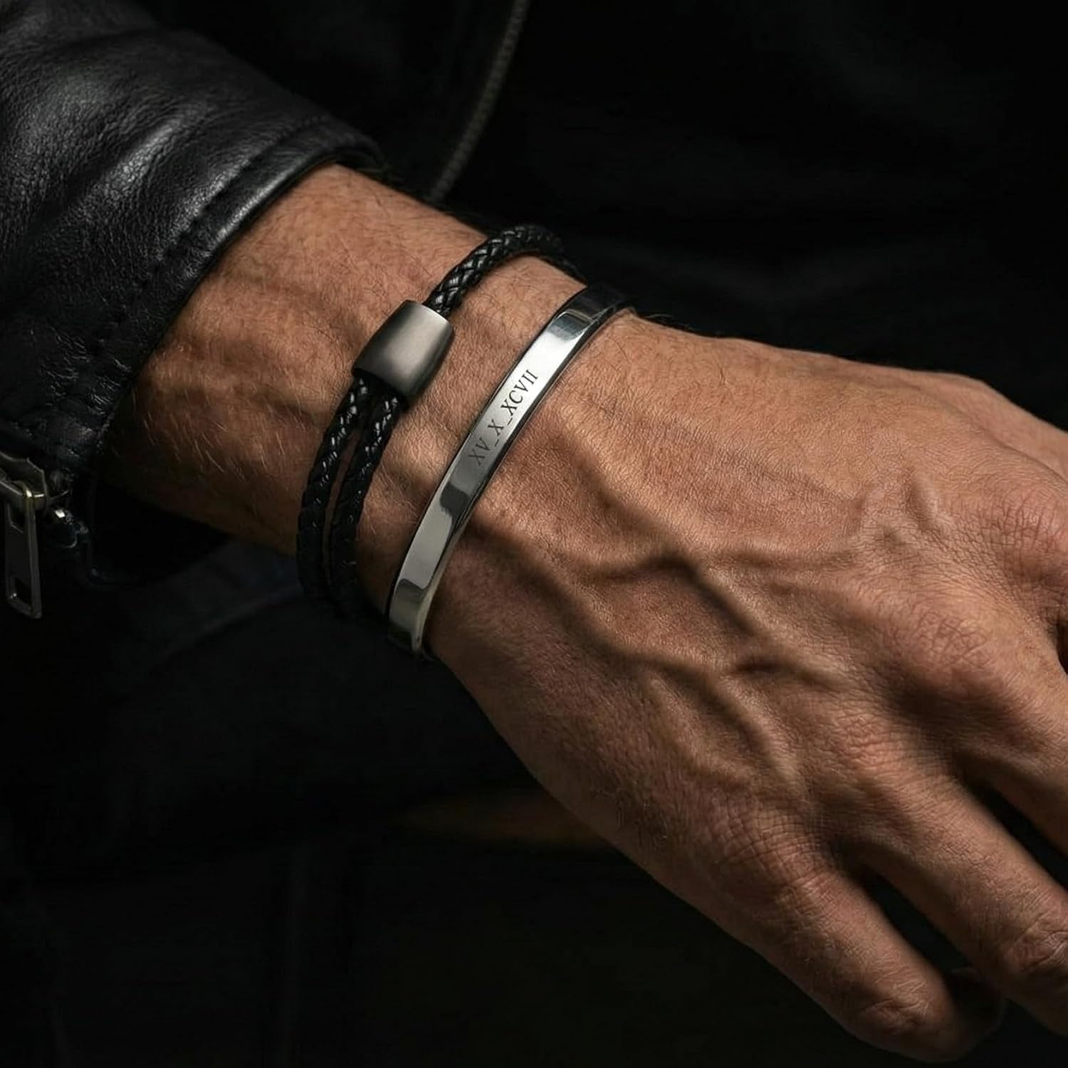 Men'S Adjustable Black Braided Leather Bracelet | Highly Polished Sliding Clasps | Design-Led, Artisan Jewellery from London