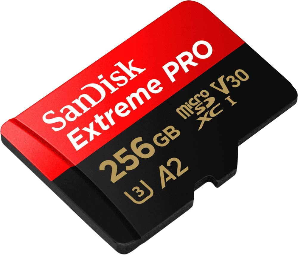Extreme PRO Micro SD Card 256GB + SD Adapter (For Smartphones, Action Cams, Drones, Speeds up to 200 Mb/S, A2 App Performance + Rescuepro Deluxe UHS-I, Class 10, U3)