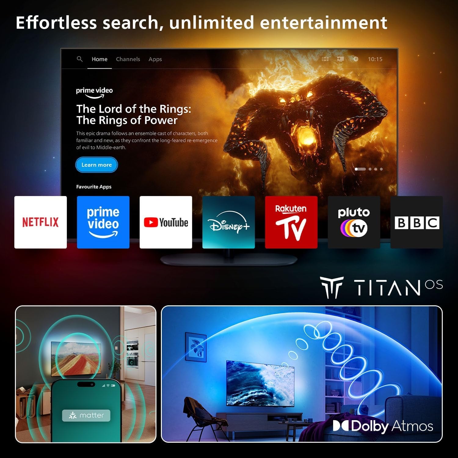 Philips Ambilight 55PUS8200 4K LED Smart TV - 55 Inch Display with Pixel Precise, Ultra HD, Titan OS Platform and Dolby Atmos Sound, Works with Alexa and Google Voice Assistant