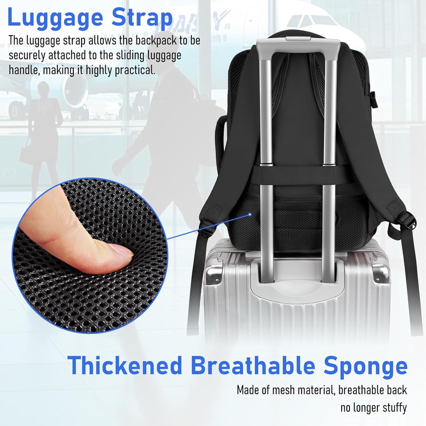 for New Ryanair Cabin Bags 40X30X20 Underseat, Travel Backpack Cabin Size, Rucksack for Plane Hand Luggage Backpack for Travelling, Ryan Air Cabin Bag 40X30X20 with Separate Shoe Pouch, Black