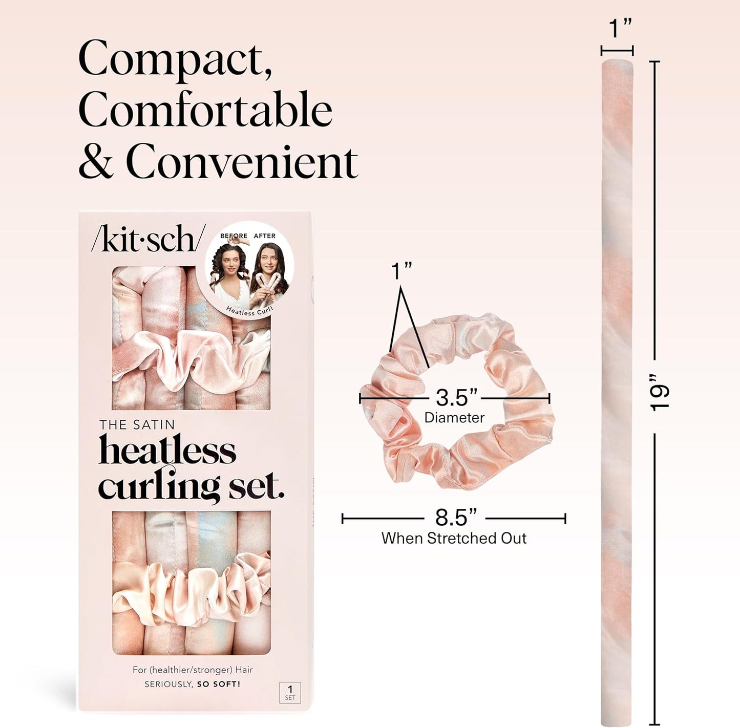 Satin Heatless Curlers Set – Heatless Curls Overnight with 34" Hair Curler & 2 Satin Scrunchies – Comfortable Hair Curlers to Sleep in for Frizz-Free, No Heat Damage Styling - Sunset Tie Dye