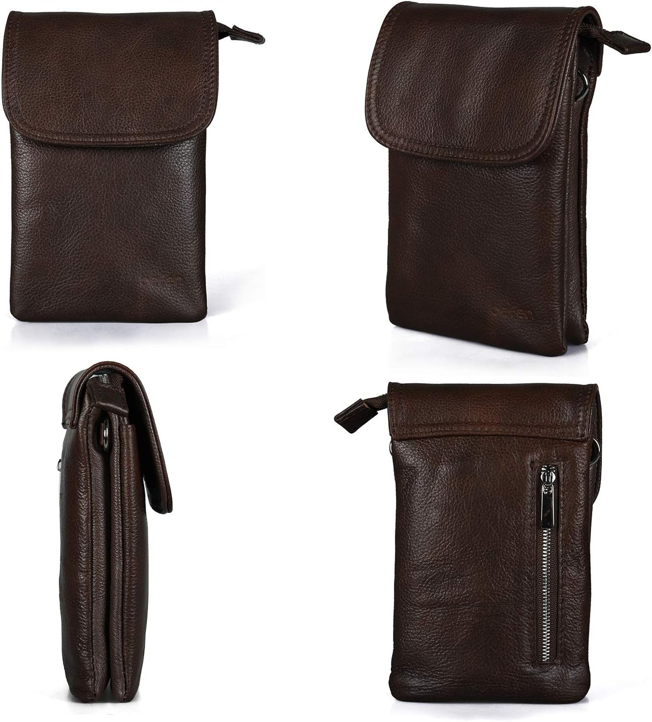 Genuine Leather Phone Bag, Real Leather Phone Purse Wallet, Small Cell Phone Cross Body Bag for Women with Long Strap and Key Ring - Fit 8 plus or Phone Less 6.5 Inch