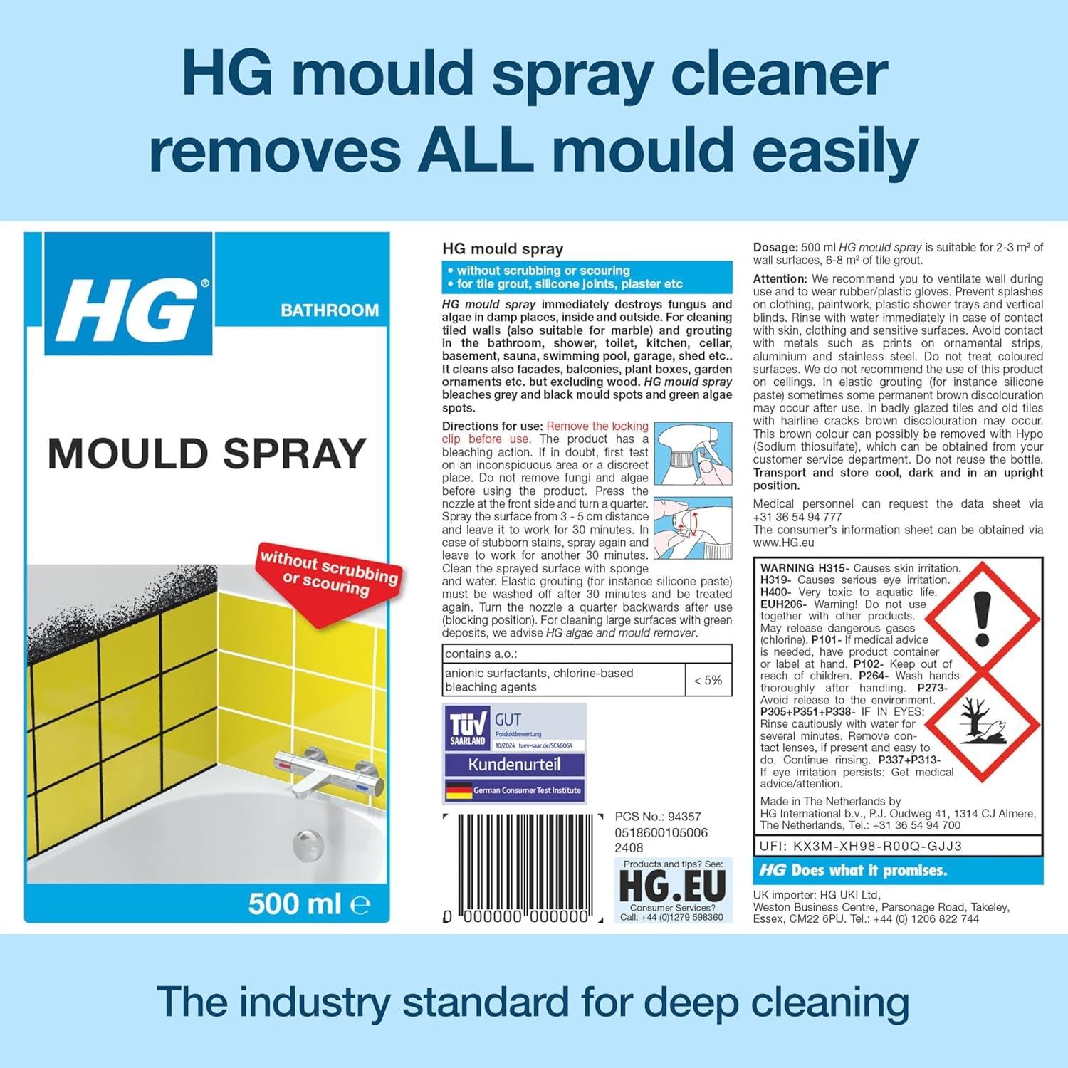 Mould Remover Spray | Kills Black Mold & Mildew on Walls & Tiles | 500Ml