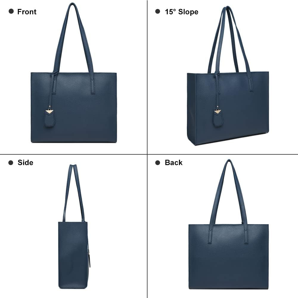 Women'S Tote Bag Large Handbag Soft Leather Simple Shoulder Bag with Zipper for School Work Leisure (A-Blue)