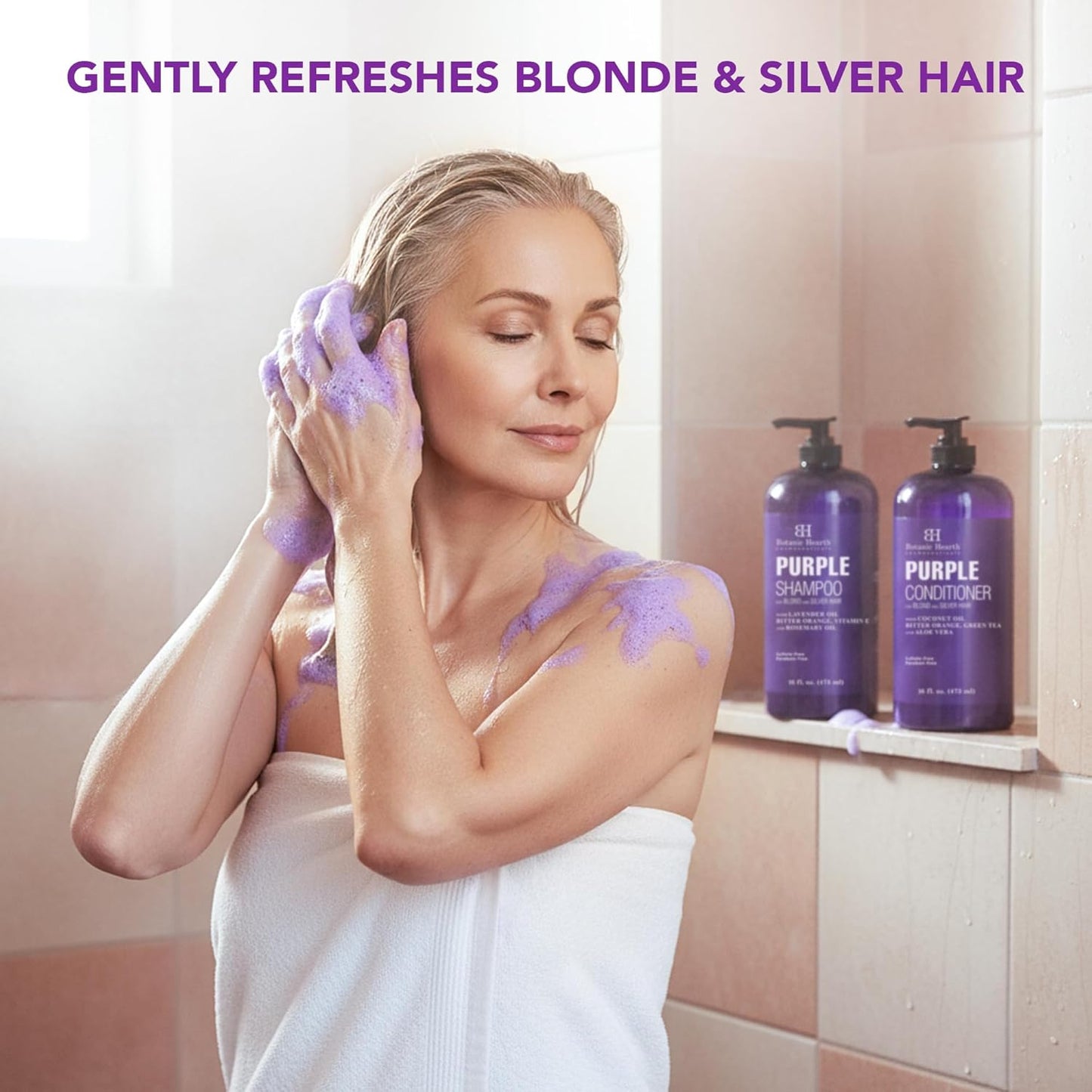 2 X 16 Fl Oz (473 Ml) Lavender Purple Shampoo & Conditioner Set for Blonde, Silver & Grey Hair – Anti-Brass Toning Care, Enhances Highlights, Sulphate & Paraben Free