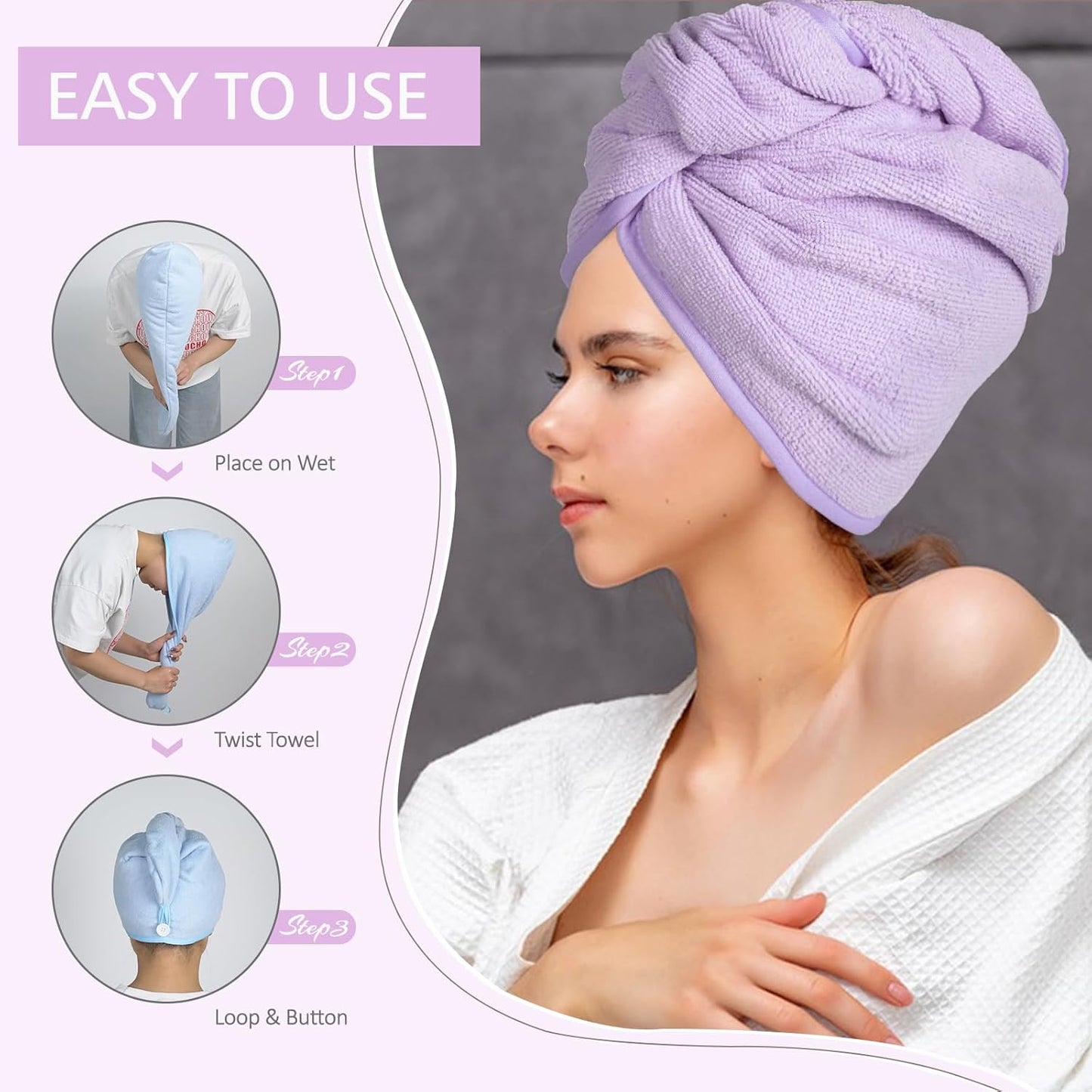 Microfiber Hair Towels Wrap Turban: 5 Packs Curly Hairs Quick Dry Towel Set for Women - Hair Drying Towel Dryer Shower Cap & Hair Accessories Care (5 Pcs Multicolor)