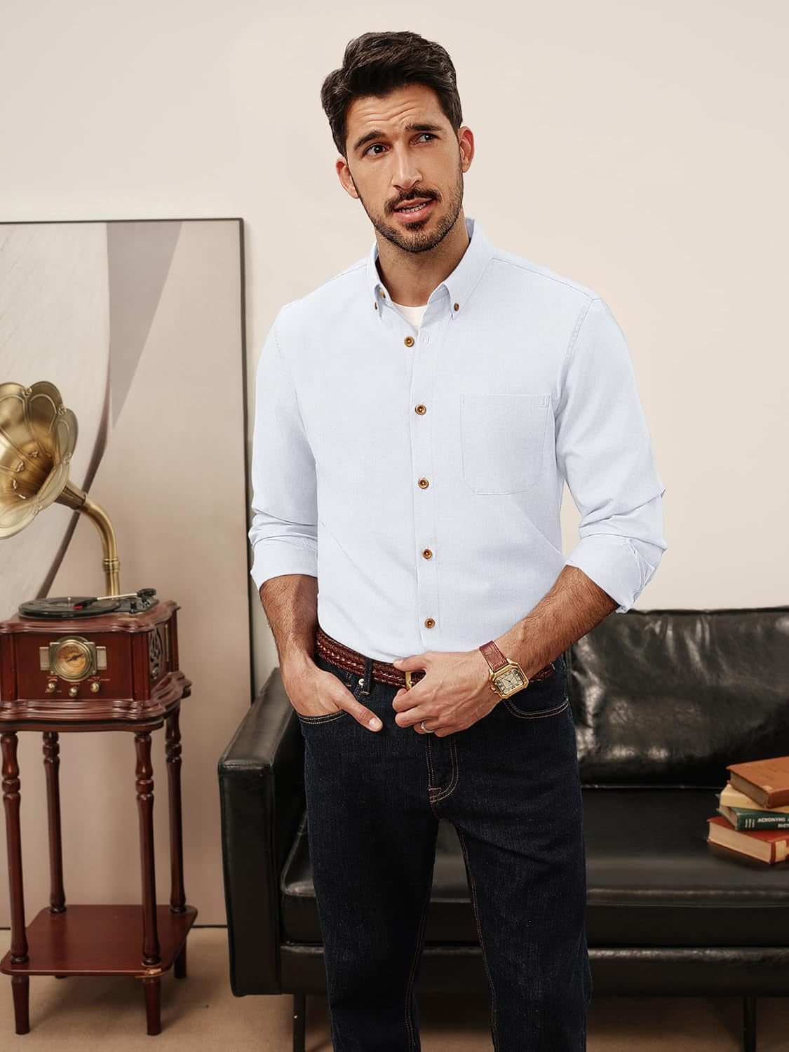 Mens Shirts Long Sleeve Button down Oxford Shirts with Pocket