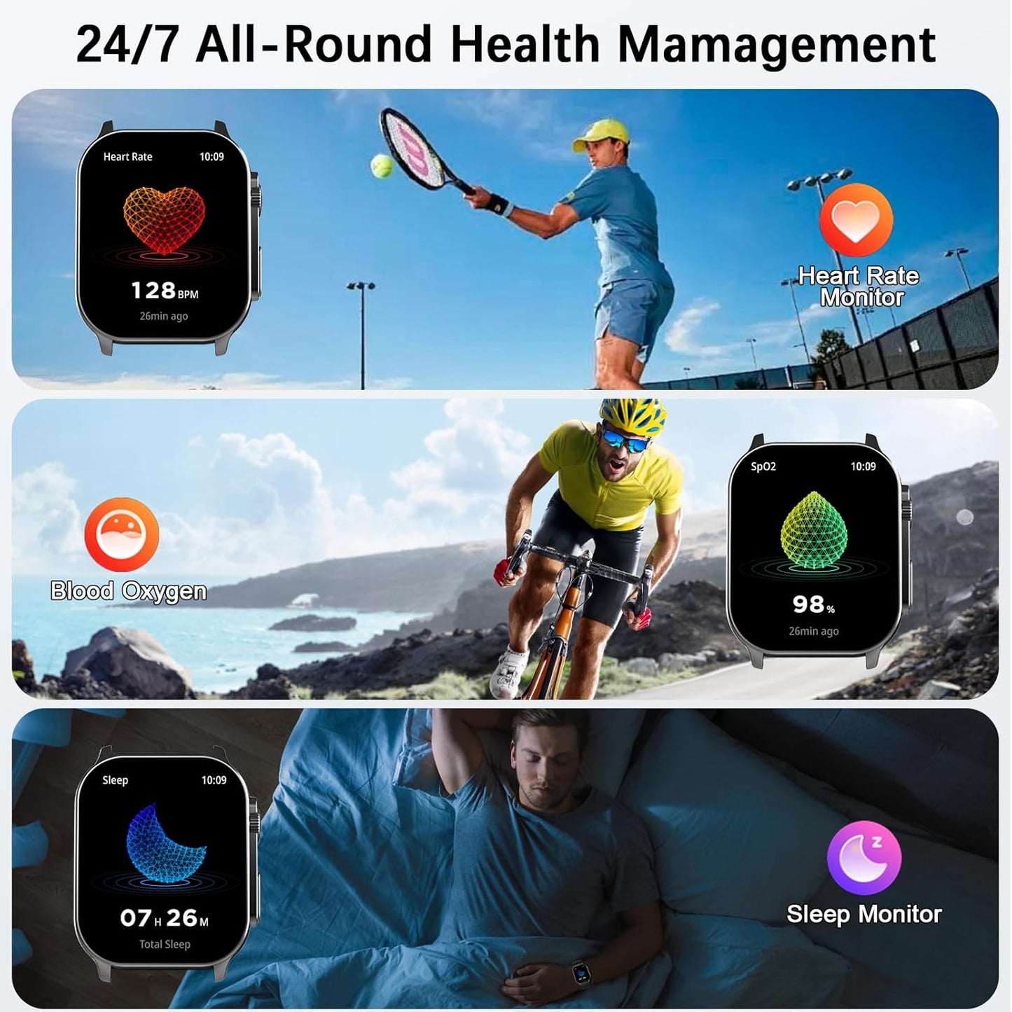 Smart Watch for Men Women Answer/Make Call, 2.01" AMOLED Curved Screen Fitness Watch with 110+ Sport Modes, 2026 Smartwatch with Heart Rate/Sleep/Stress Monitor, IP68 Activity Tracker for Android Ios