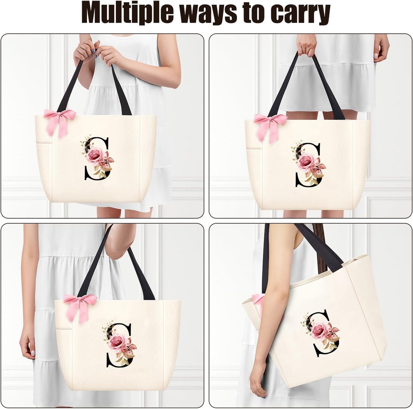 A-Z Initial Personalized Tote Bag,Waterproof Gifts for Women, Bridesmaids,Mom,Teachers,Friends