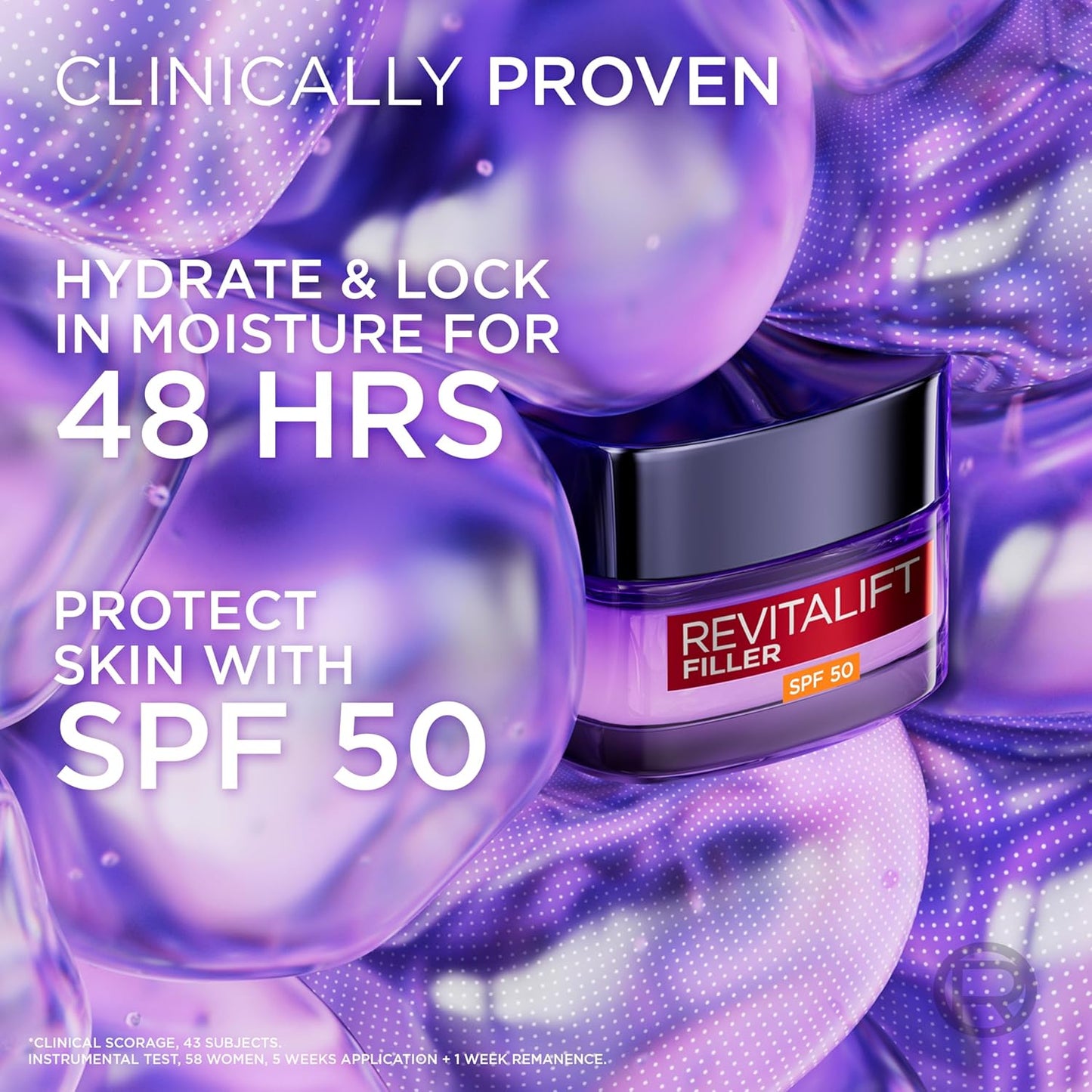 L’Oréal Paris SPF50 Cream Revitalift Filler Deep Replumping Anti-Ageing, UV Protection, Moisturising, Intensely Hydrates and Smooth Wrinkles with Macro, Micro and Micro-Epidermic Hyaluronic Acid, 50Ml