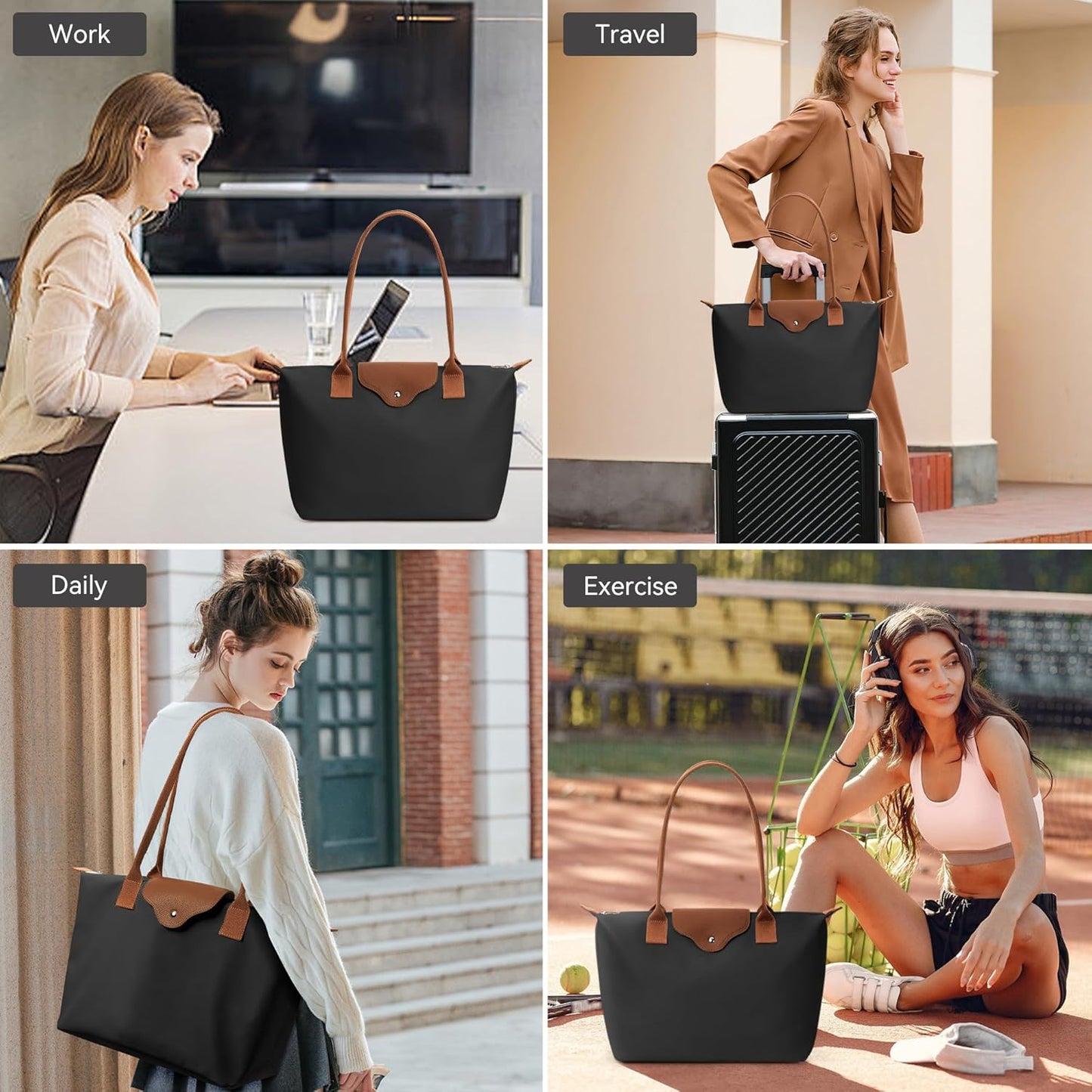 KALIDI Large Handbags for Women Foldable Tote Bag with Zip Waterproof Nylon Women'S Totes Top-Handle Bags for Work,School,Travel,Leisure,Shopping