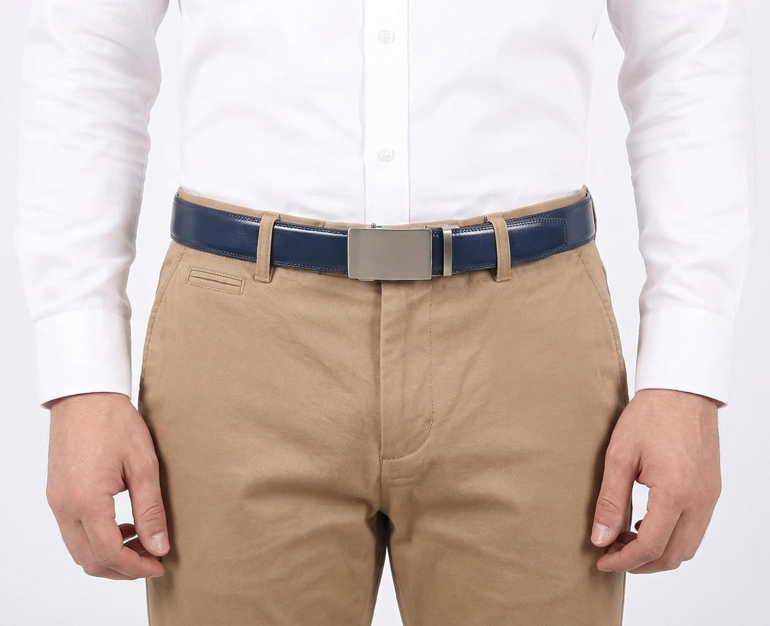 Men'S Belt, Leather Ratchet Belt for Men with Slide Buckle,Trim to Fit Width 3.5Cm 1 3/8 Inch